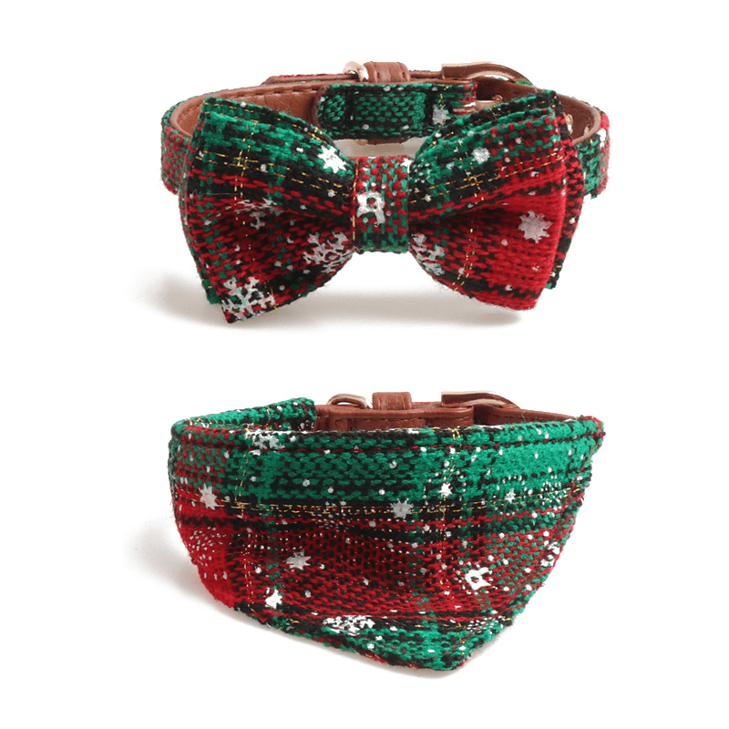 Christmas Plaid Pet Collar and Bandana Set for Festive Fun