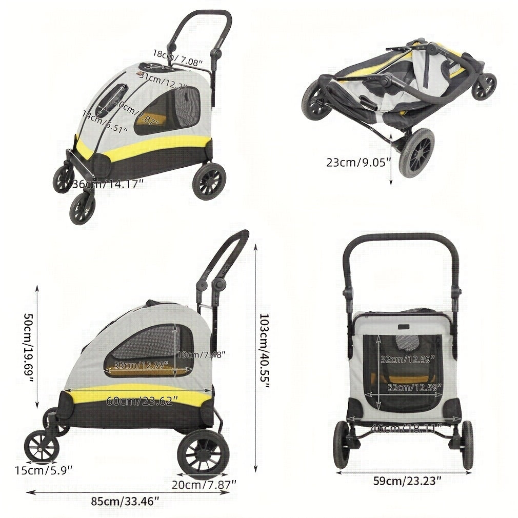 Foldable Dog Stroller Carrier with Lockable Wheels for Travel