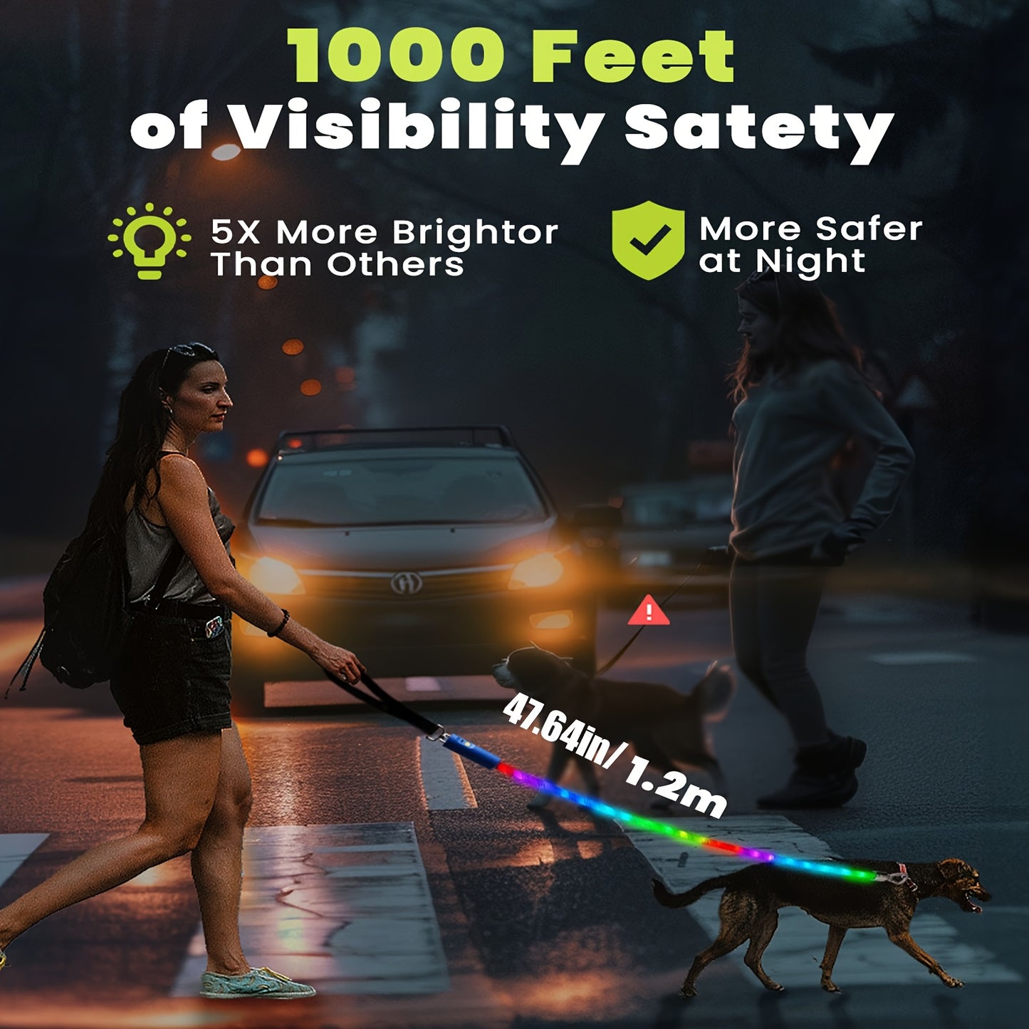 Reflective Dog Leash, Heavy Duty LED Lighted Leash