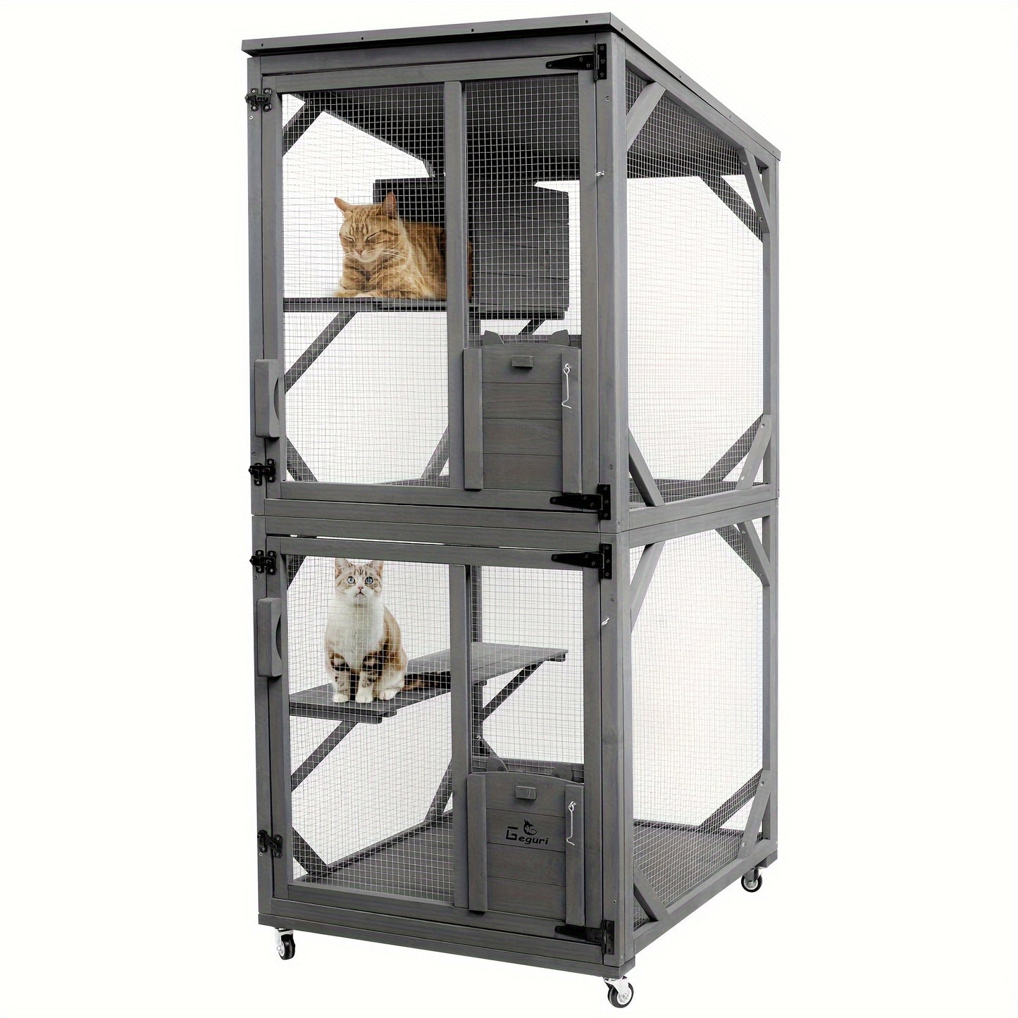 Large Wooden Cat Catio Outdoor Enclosure with Upgraded Resting Box