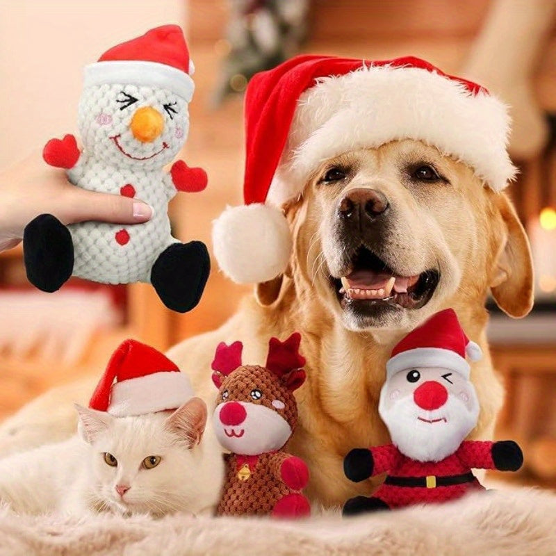 Santa Claus Moose Snowman Plush Dog Chew Toys Pack