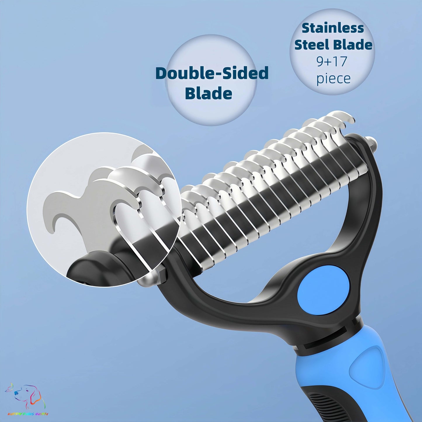 Double-Sided Pet Grooming Rake & Dematting Comb Blue