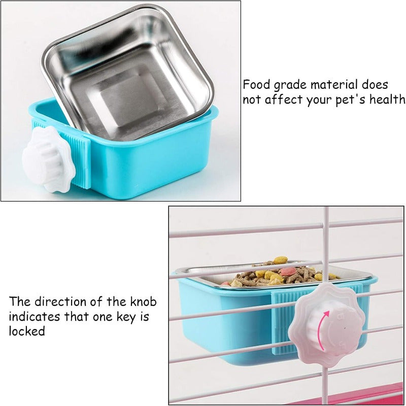 3pcs Crate Dog Cat Bowls, Stainless Steel Hanging Pet Bowls