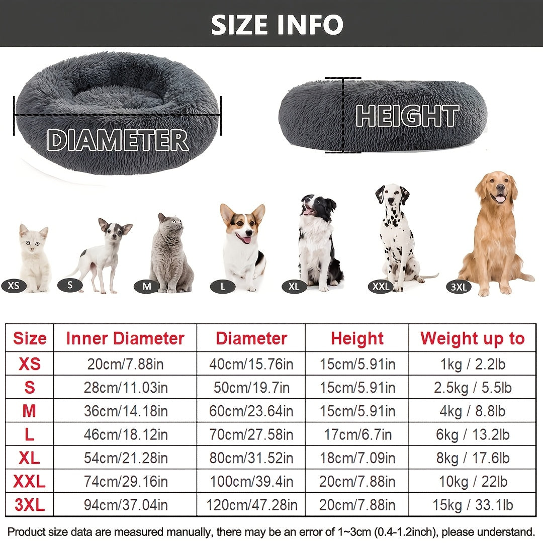 Plush Round Pet Bed - Warm Velvet Non-Slip Donut Bed