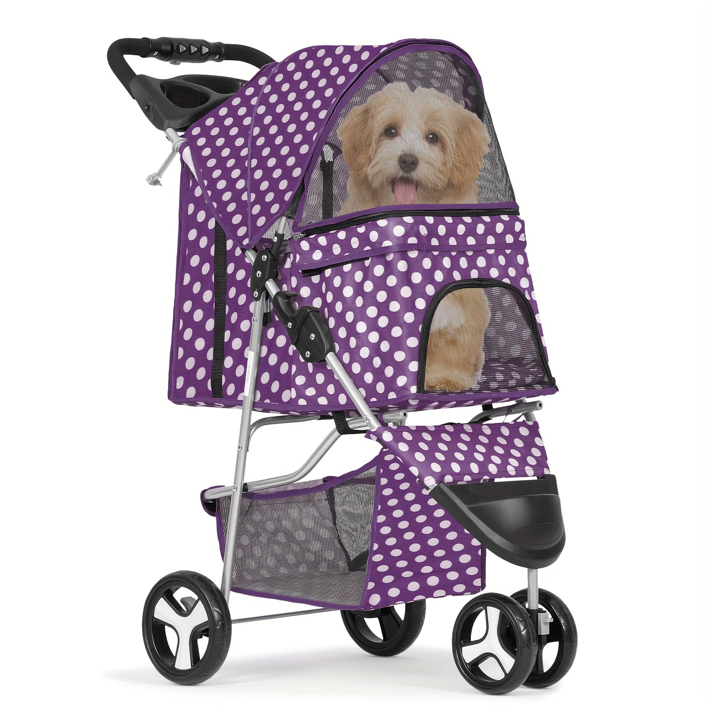 MoNiBloom 3-Wheel Folding Dog Stroller with Convenient Storage