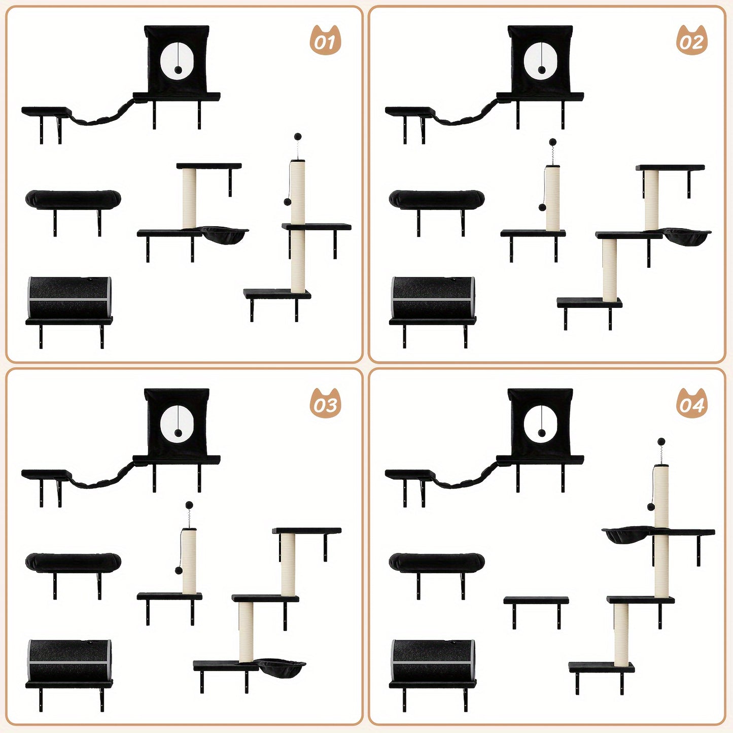 Bifanuo Luxury Wall Mounted Cat Furniture Set for Indoor Cats