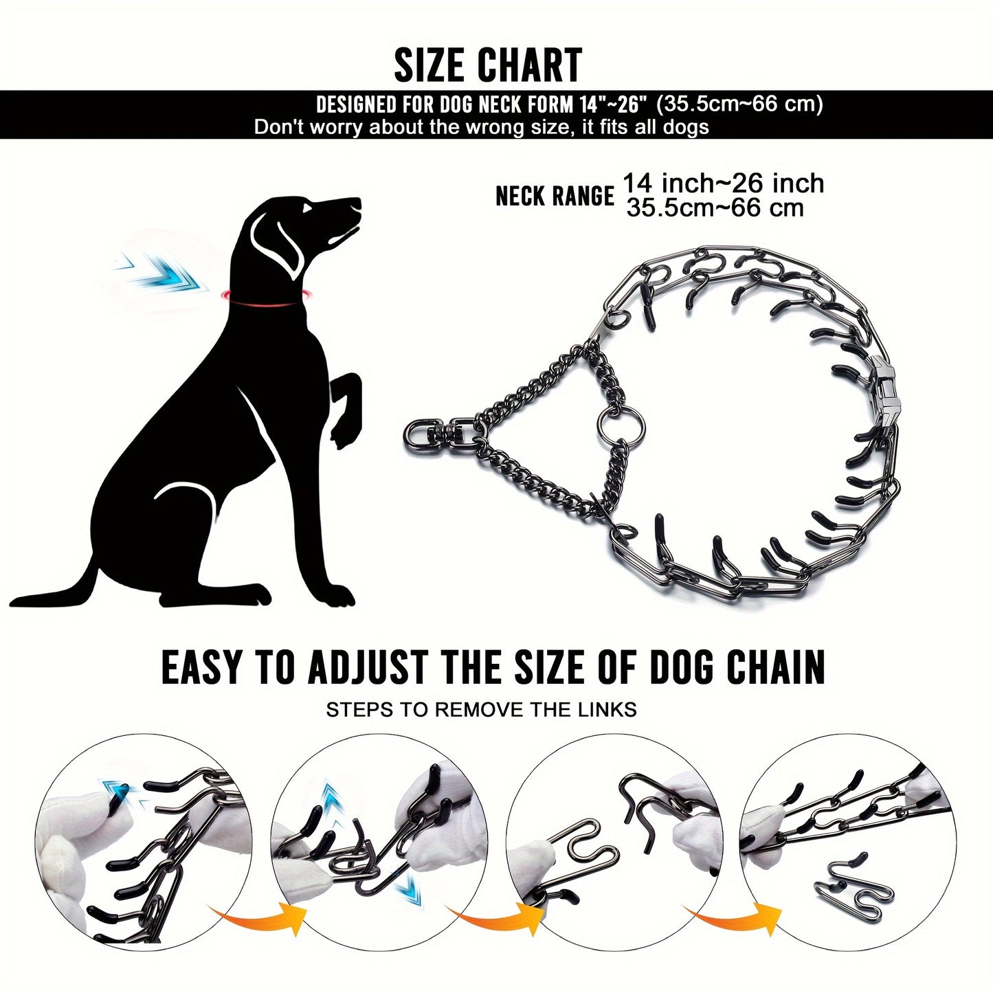 14 to 26 Inch Stainless Steel Chain Dog Collar Quick Release