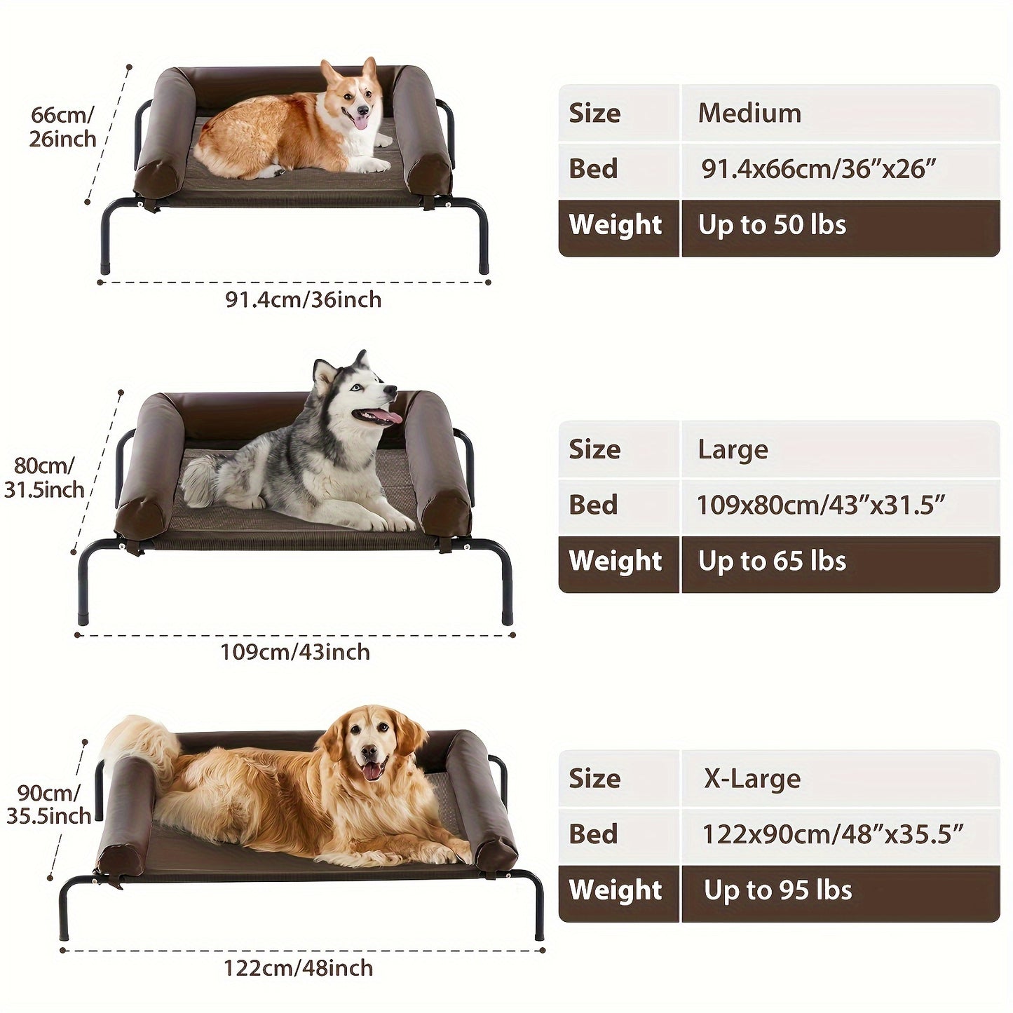 Raised Outdoor Dog Bed for Large Dogs, Waterproof Grey Bed