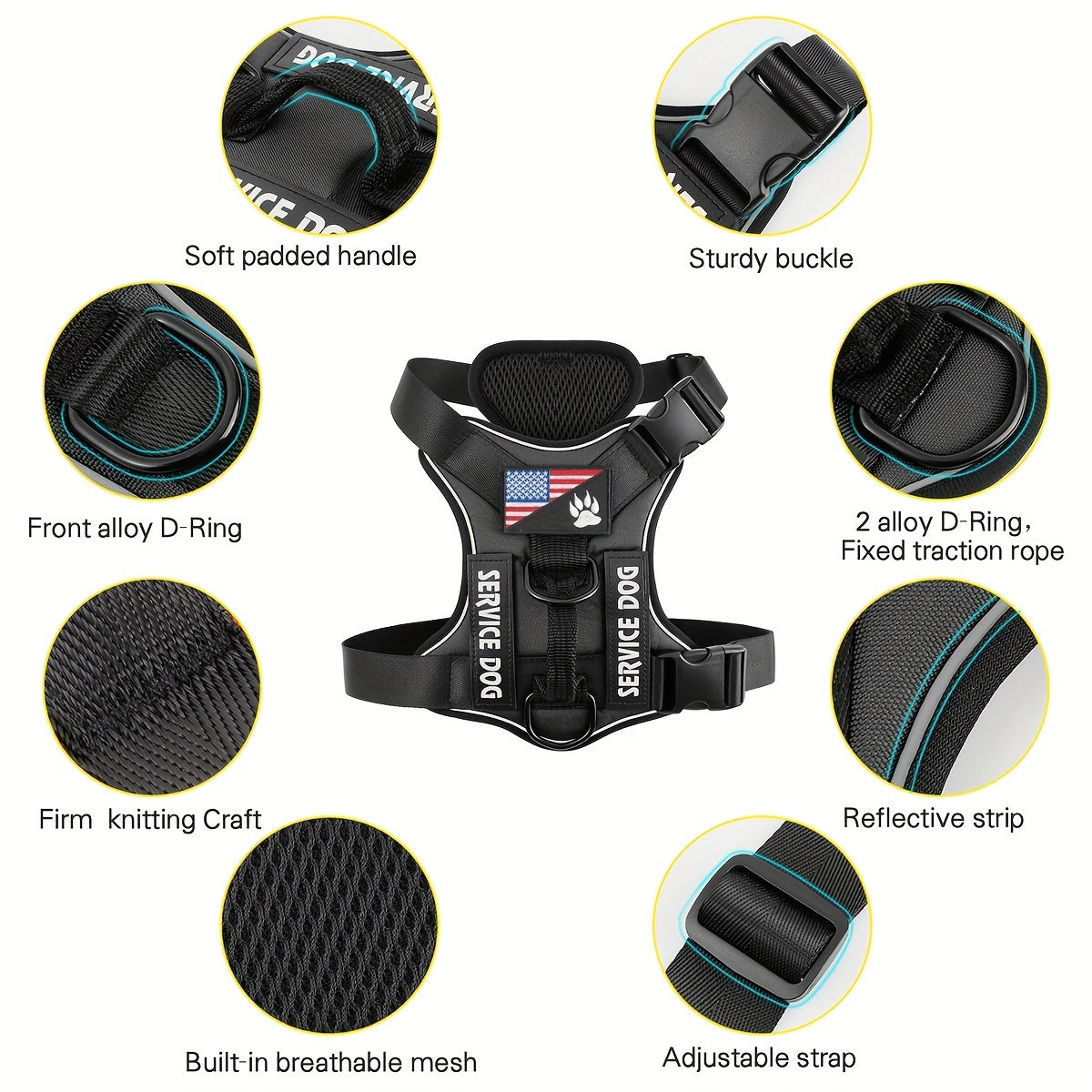 Adjustable Dog Harness Set With Patches Leash And Accessories