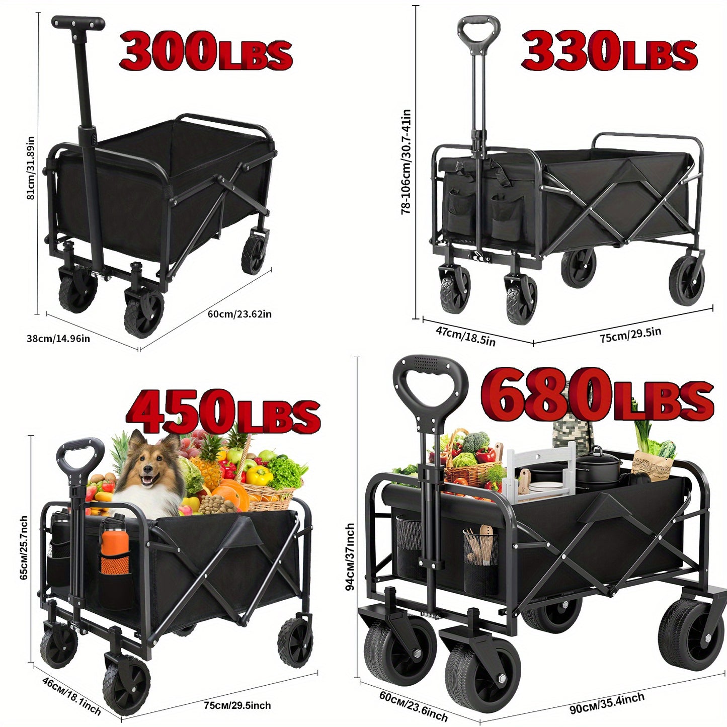 Foldable Pet Travel Trolley with All-Terrain Wheels 680LBS