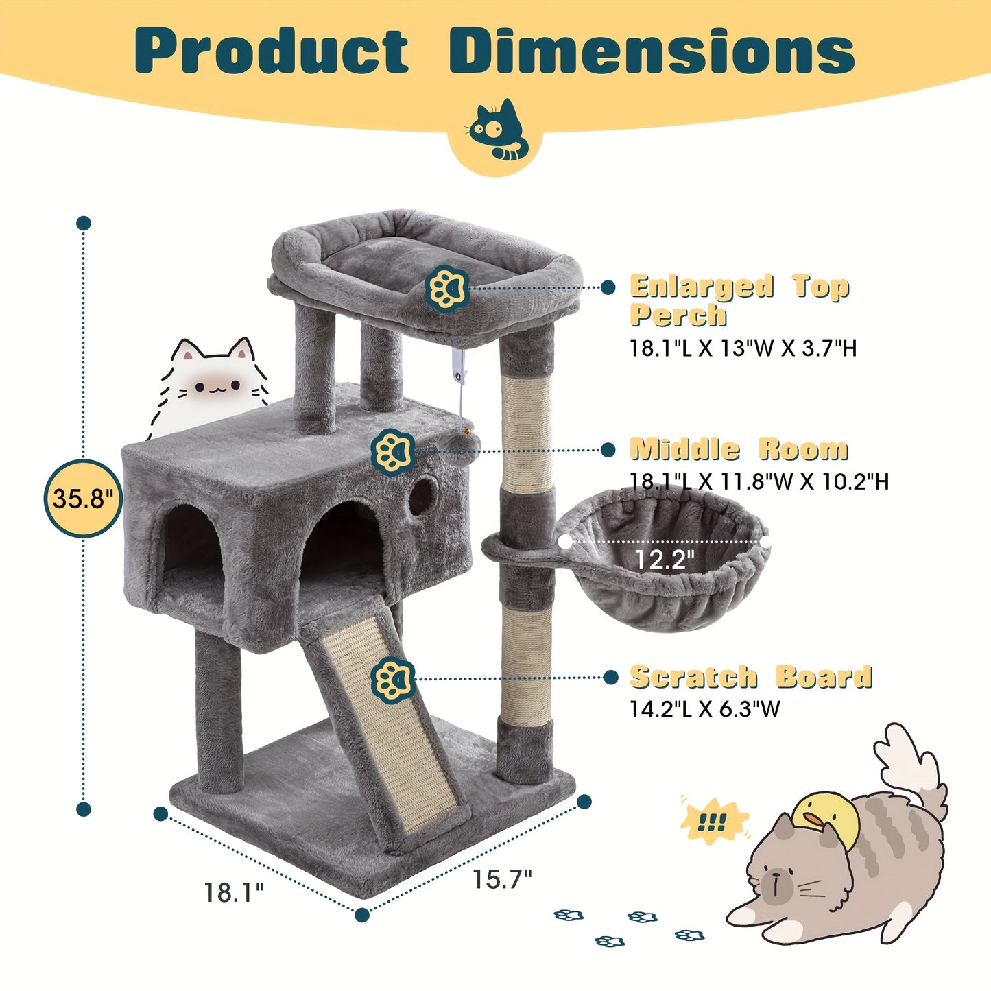 WEWAY Multi-Level Cat Tree Tower with Scratching Posts and Hammock