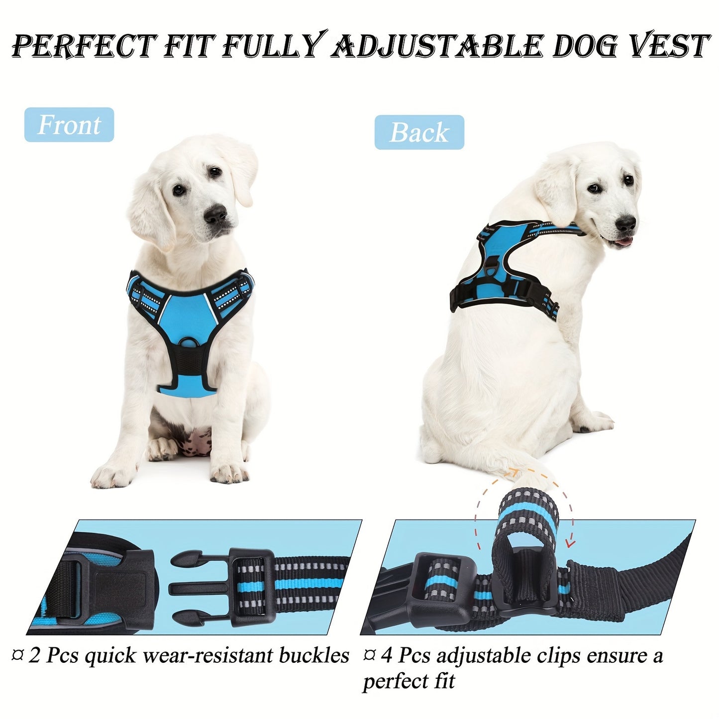 No Pull Dog Harness Set with Reflective Strips and Leash