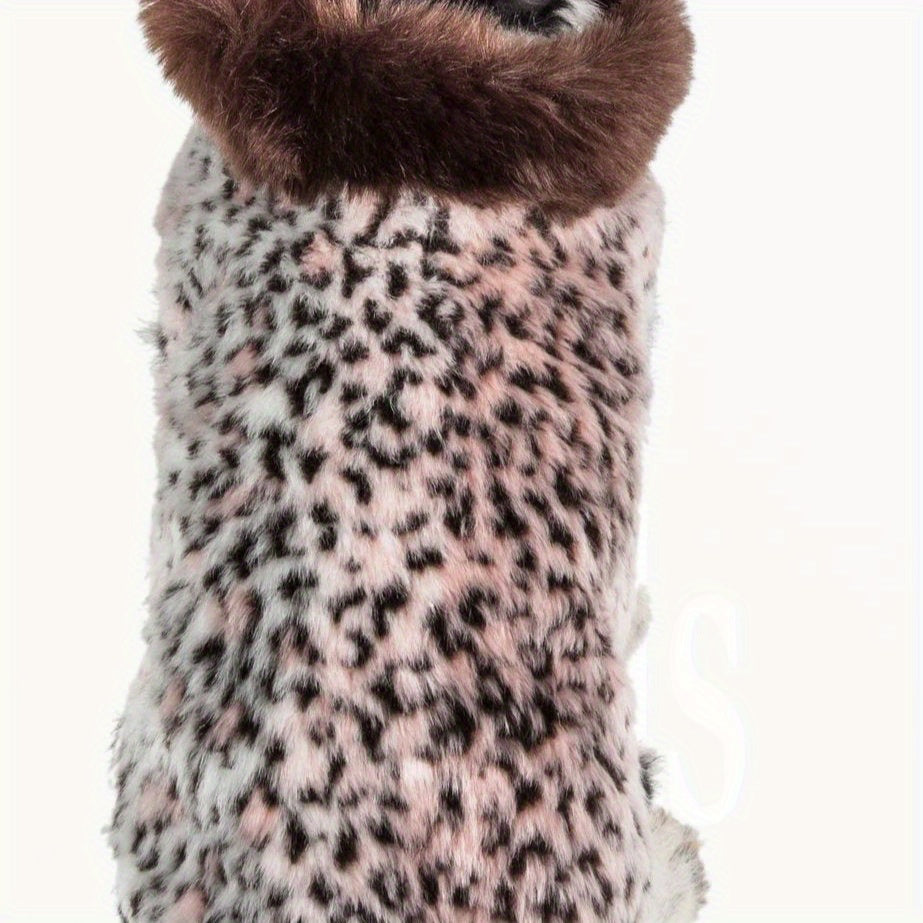 Trendy Cheetah Pattern Mink Dog Coat with Faux-Fur Collar