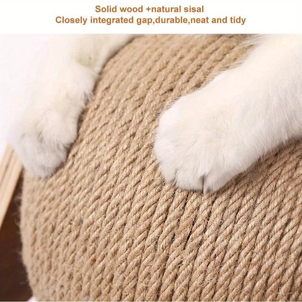 Cat Scratching Ball Toy Natural Sisal Rope & Solid Wood Frame