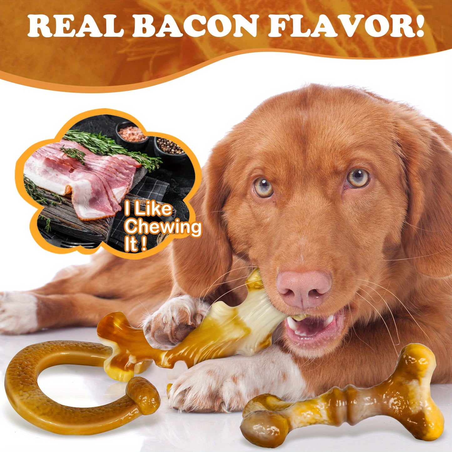 Apasiri Indestructible Bacon Flavored Dog Chew Toys Pack