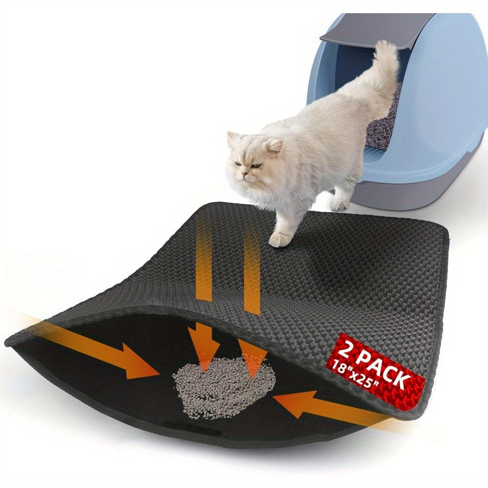 2 Pack Cat Litter Mat Litter Trapping Mat Black 25 x 18