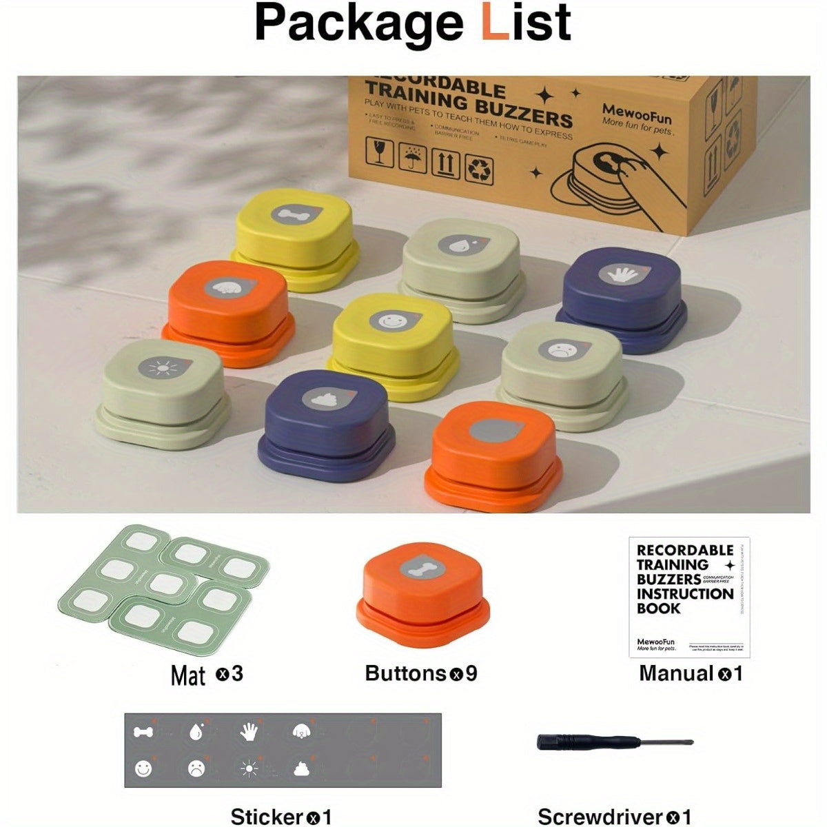 MEWOOFUN Dog Buttons for Communication Starter Pack 9pcs