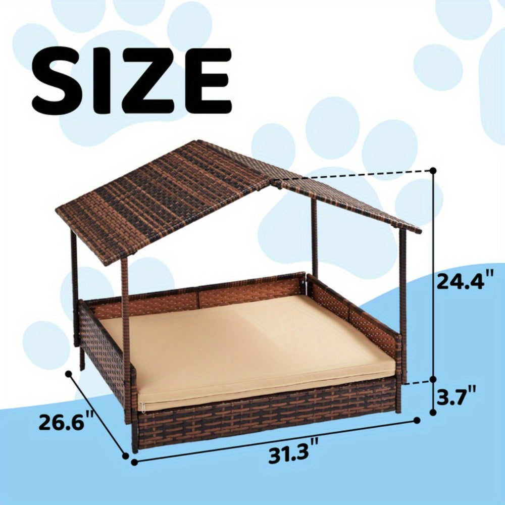 38.5*27.3*29in Herringbone Top Gray Gradient Rattan Pet Kennel