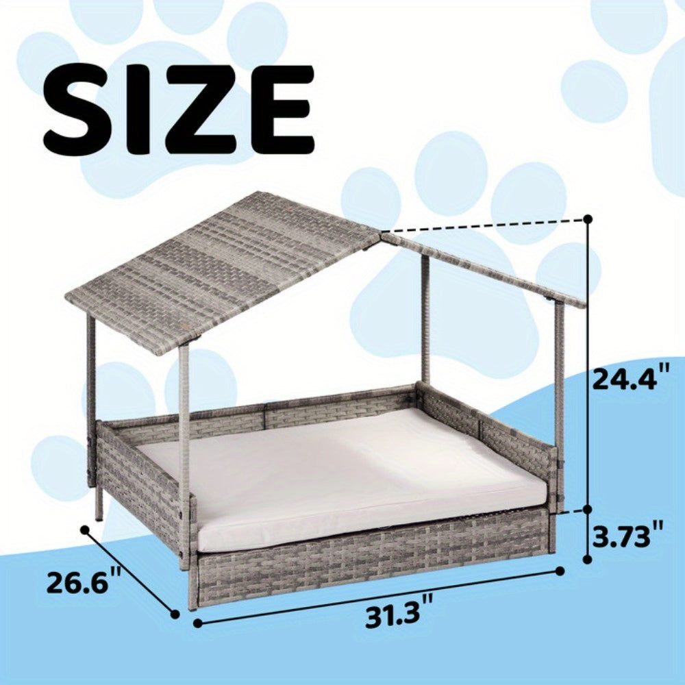 38.5*27.3*29in Herringbone Top Gray Gradient Rattan Pet Kennel