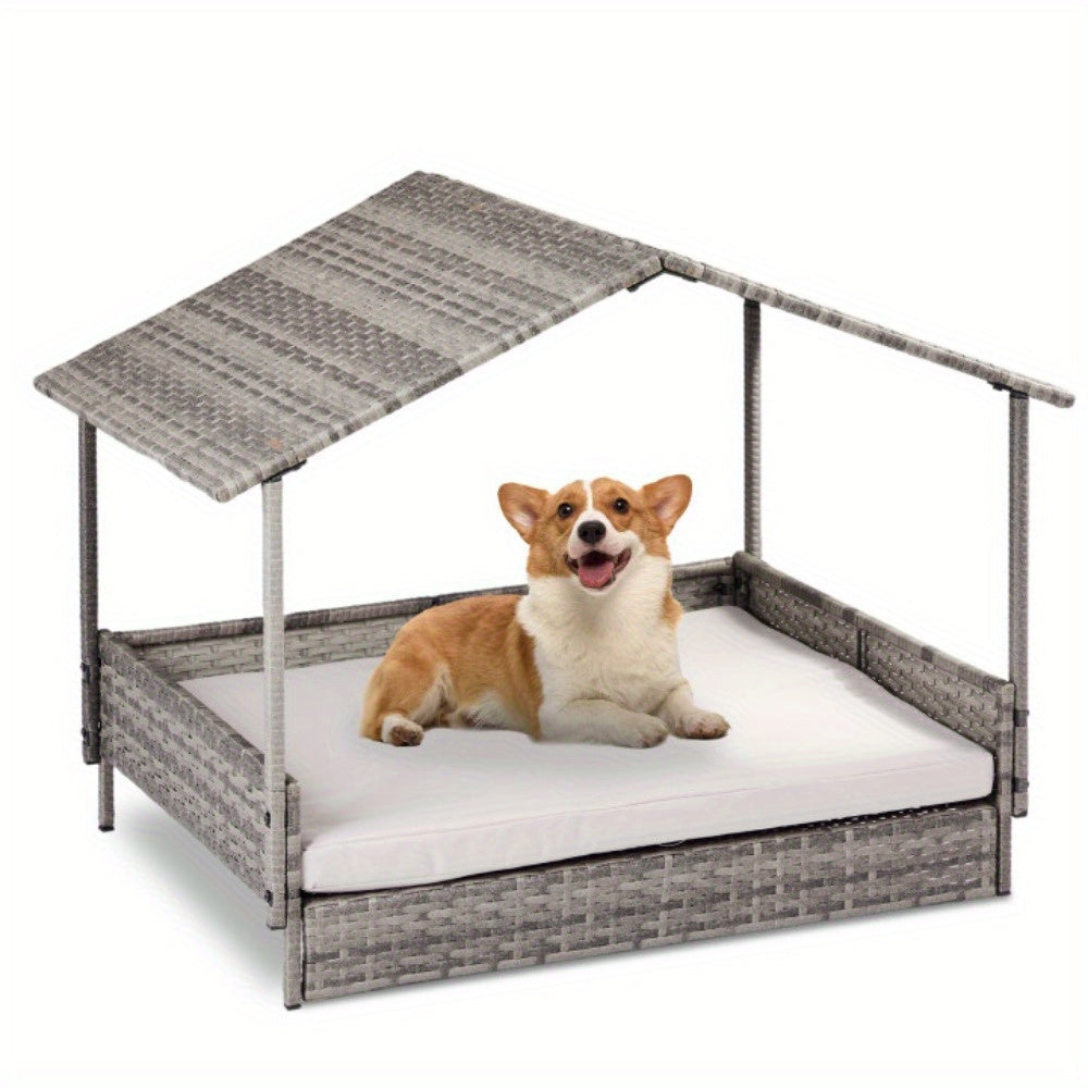 38.5*27.3*29in Herringbone Top Gray Gradient Rattan Pet Kennel