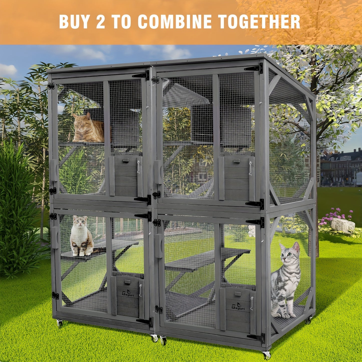 Large Wooden Cat Catio Outdoor Enclosure with Upgraded Resting Box