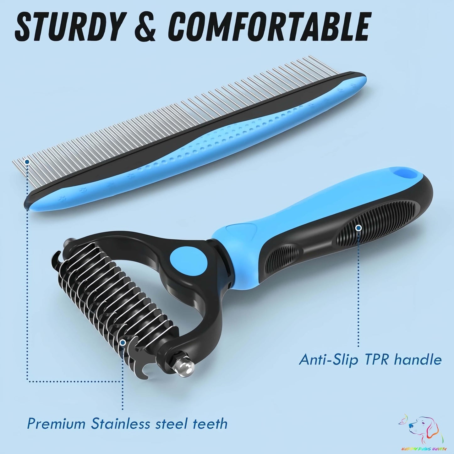 Double-Sided Pet Grooming Rake & Dematting Comb Blue