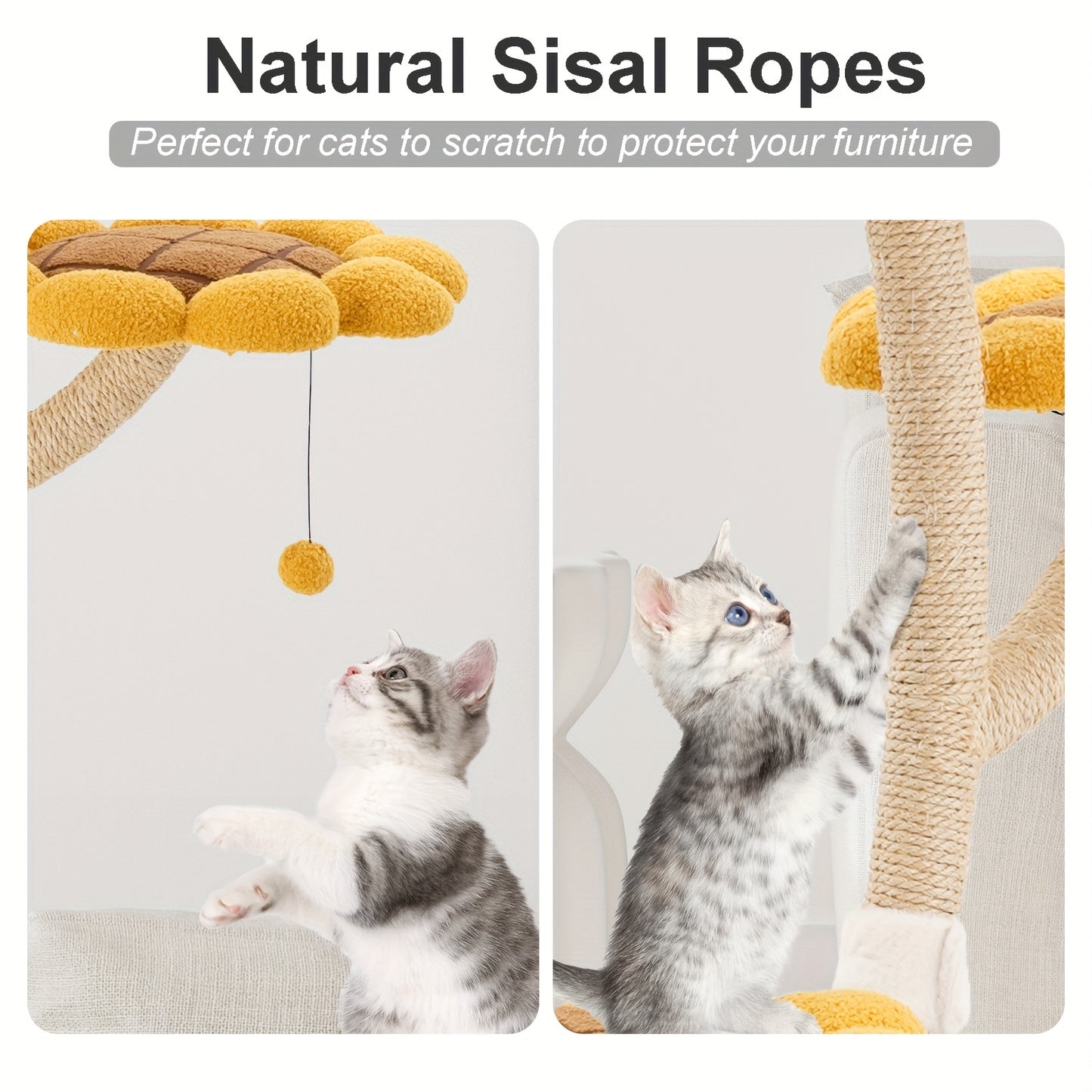 55.9" Tall Sunflower Cat Tower for Large Cats and Play