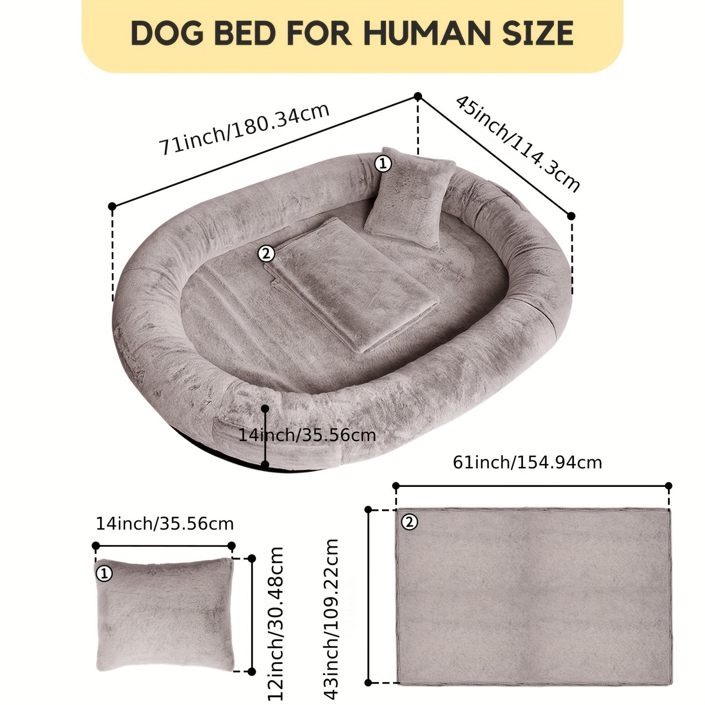 Cozy Human-Sized Dog Bed For All Breeds 71x45 Faux Fur Orthopedic Nap Bed