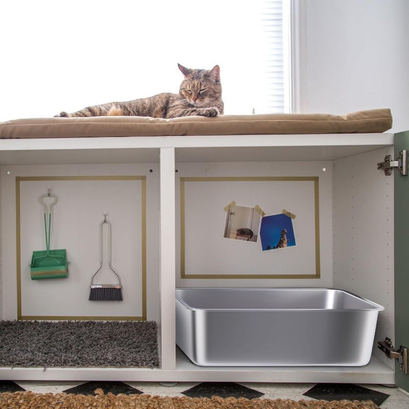 Stainless Steel Cat Litter Box for Easy Cleanup and Odor Control