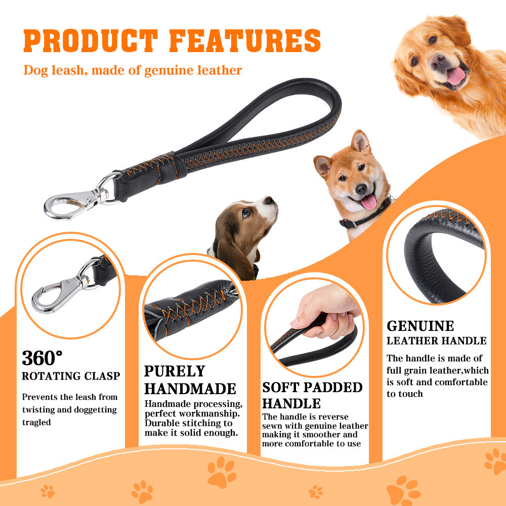 Vivicreate Short Leather Dog Leash for Large Medium Dogs