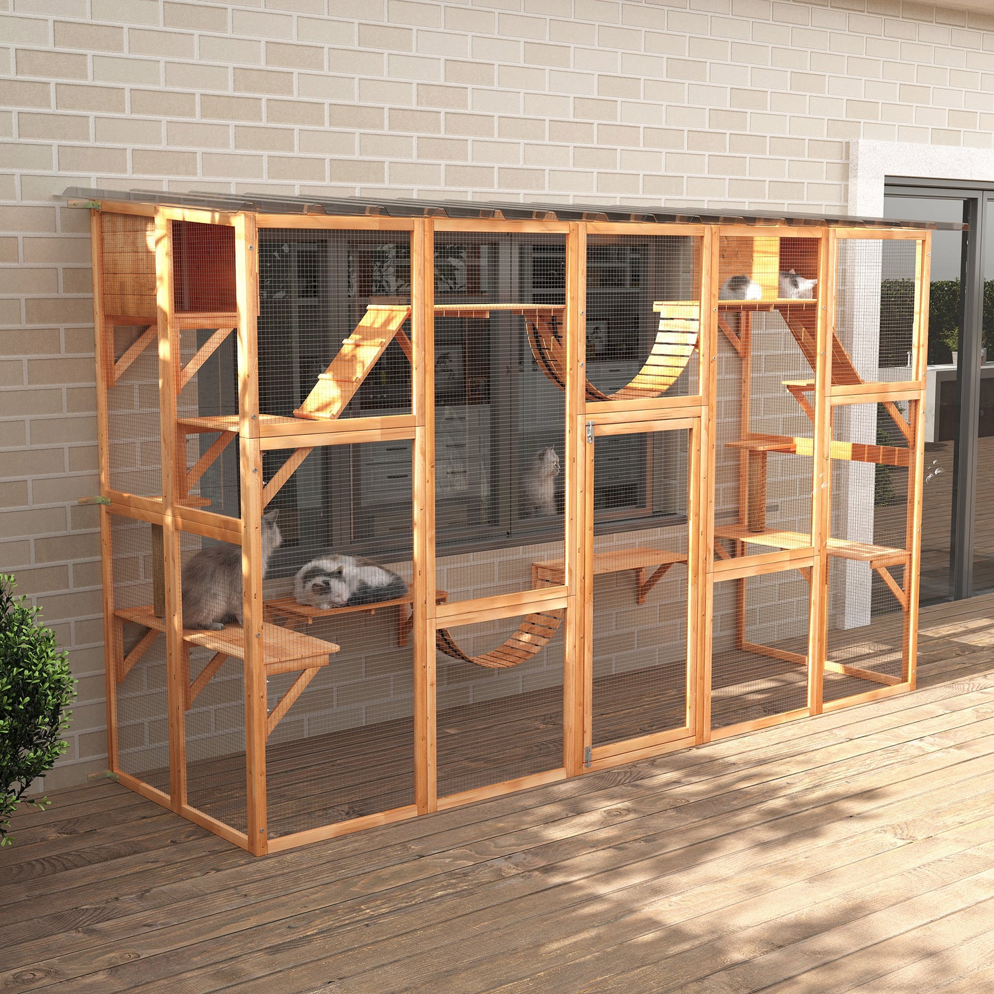 Outdoor Cat Catio Playground with Weather Protection and Shelves