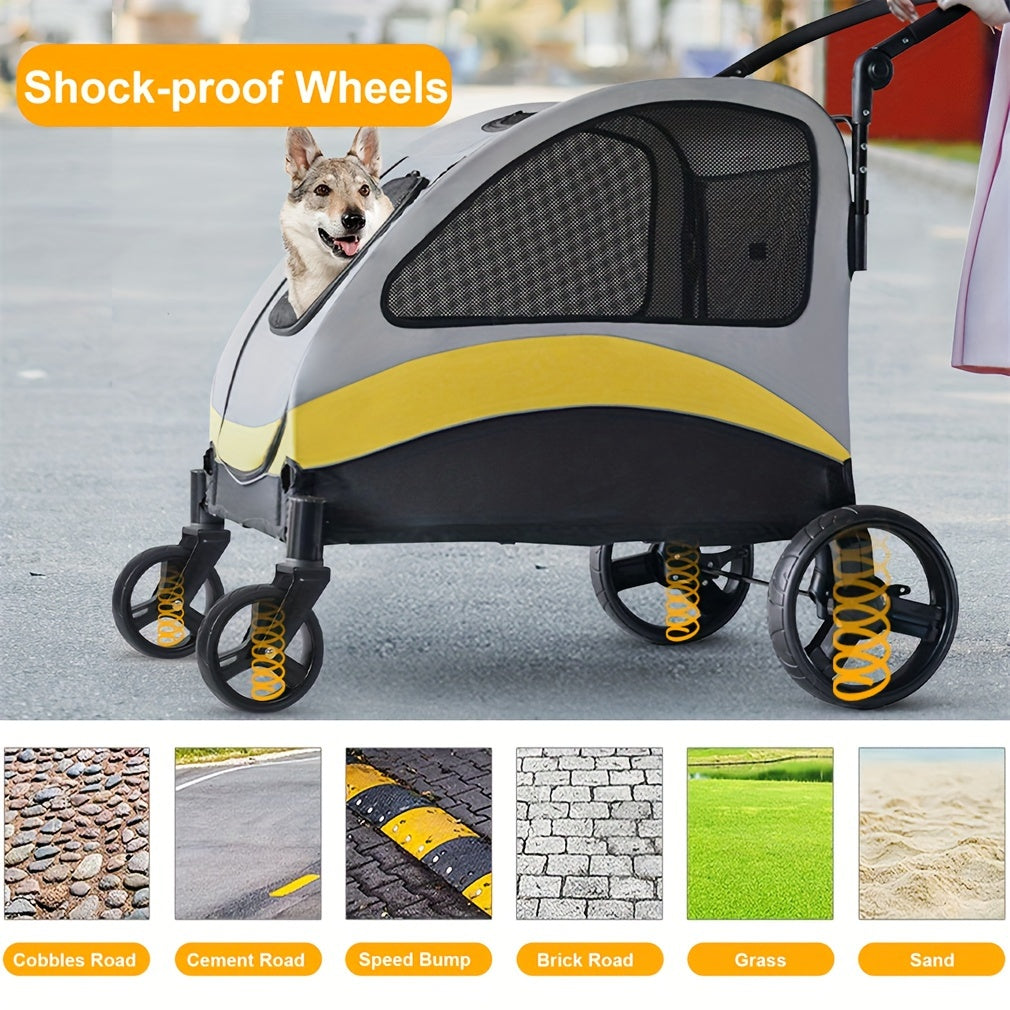 Foldable Dog Stroller Carrier with Lockable Wheels for Travel