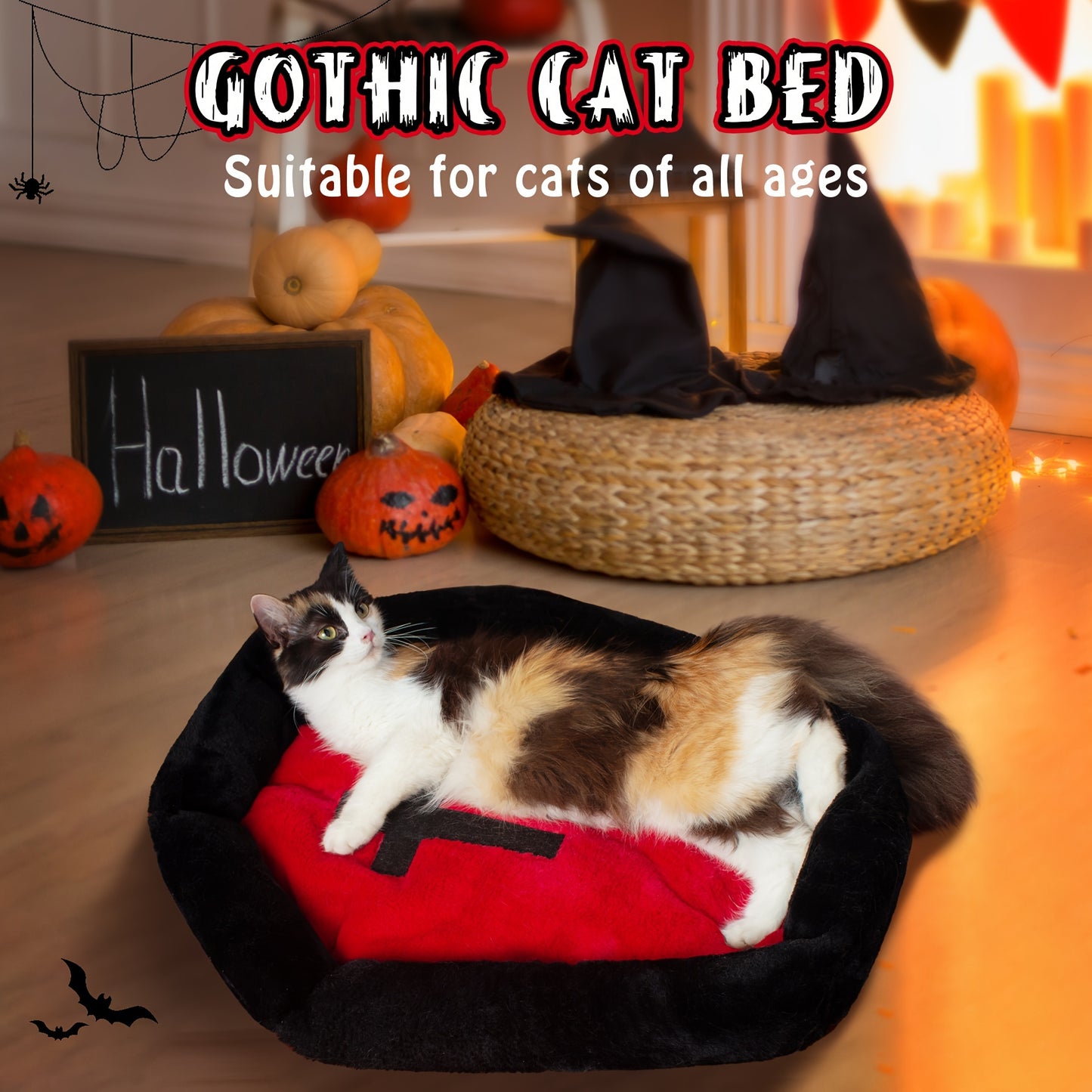 2 Packs Cat Beds For Indoor Cats, Gothic Coffin Bed 24 Inch