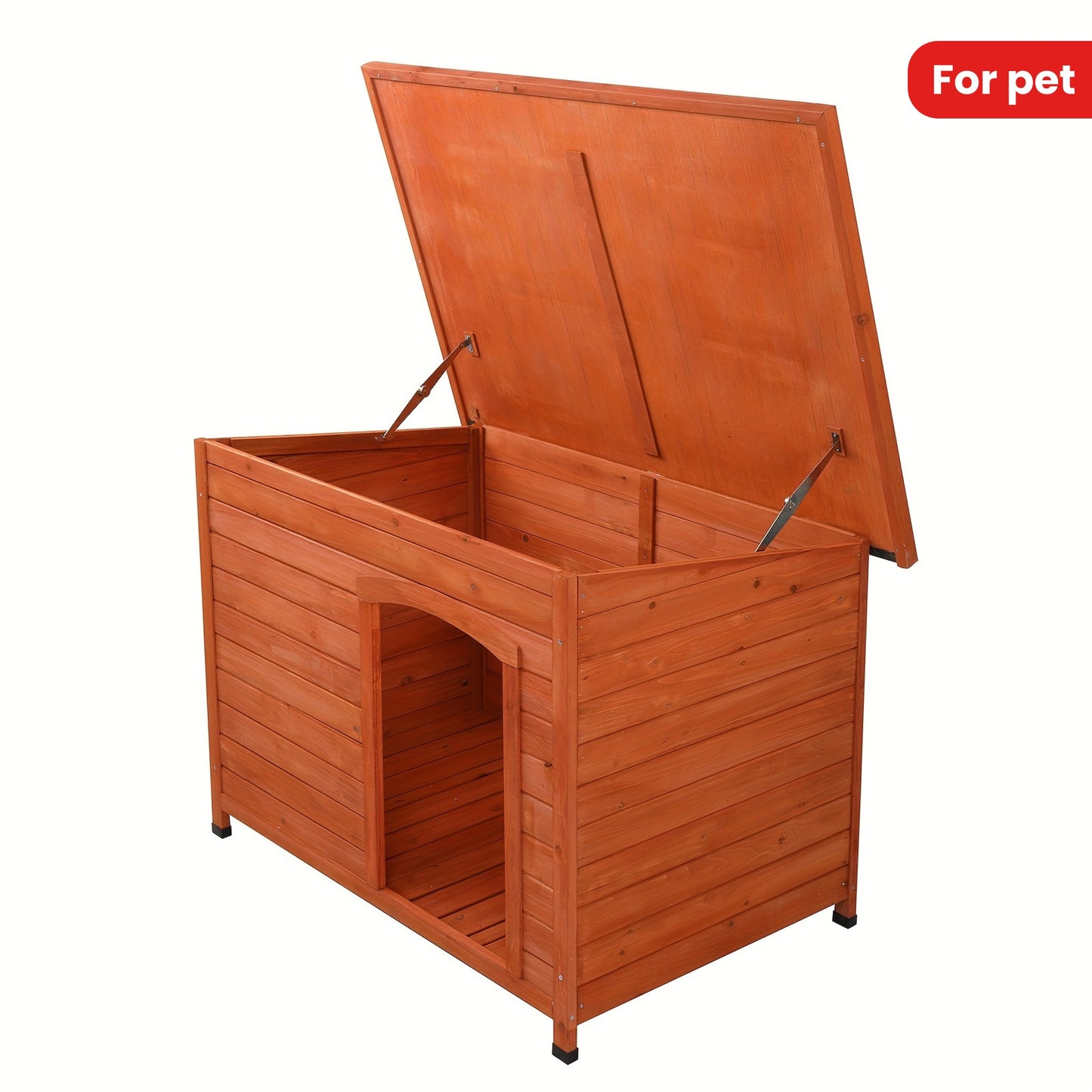 Waterproof Wooden Dog House with Hinged Roof and Raised Floor