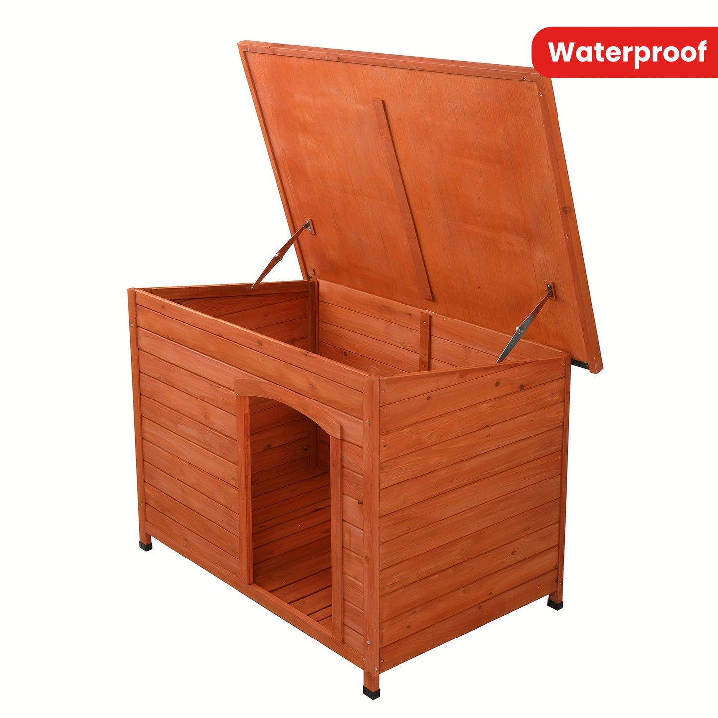 Waterproof Wooden Dog House with Hinged Roof and Raised Floor