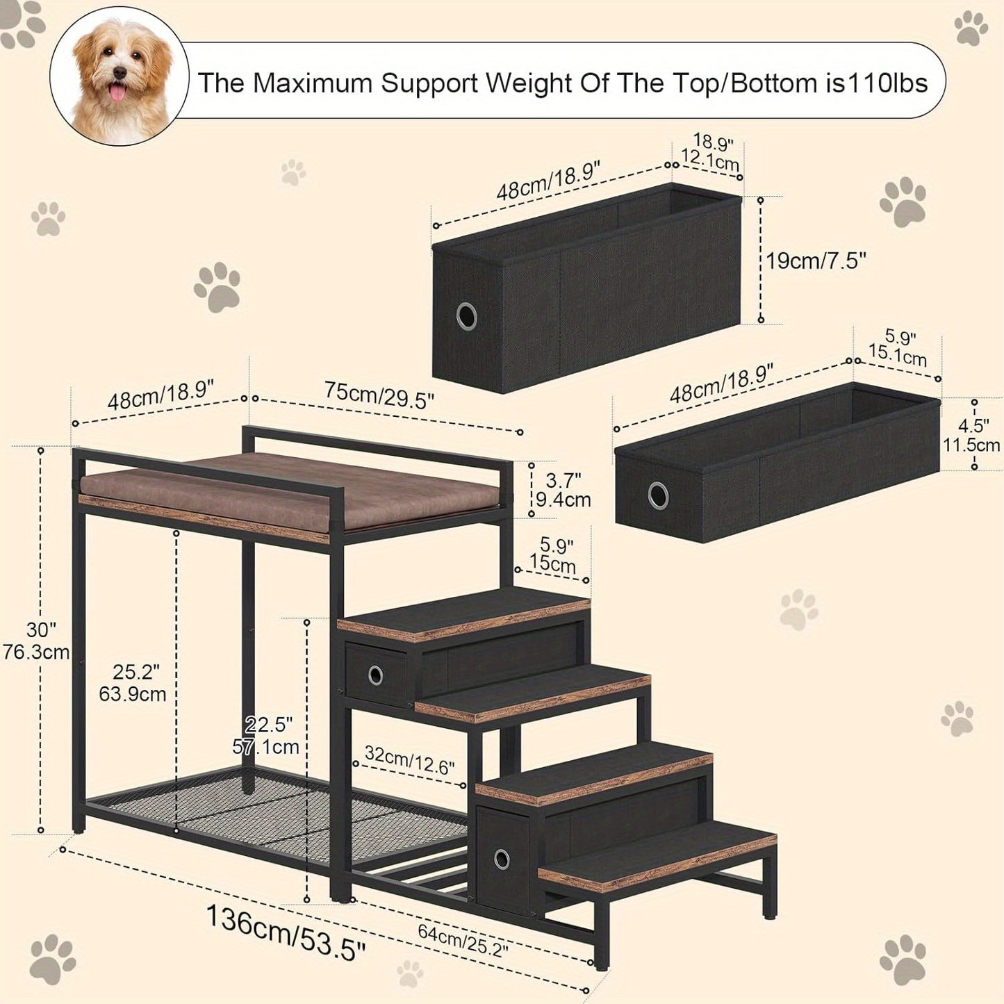 Pet Bunk Bed with Stairs and Storage for Dogs and Cats