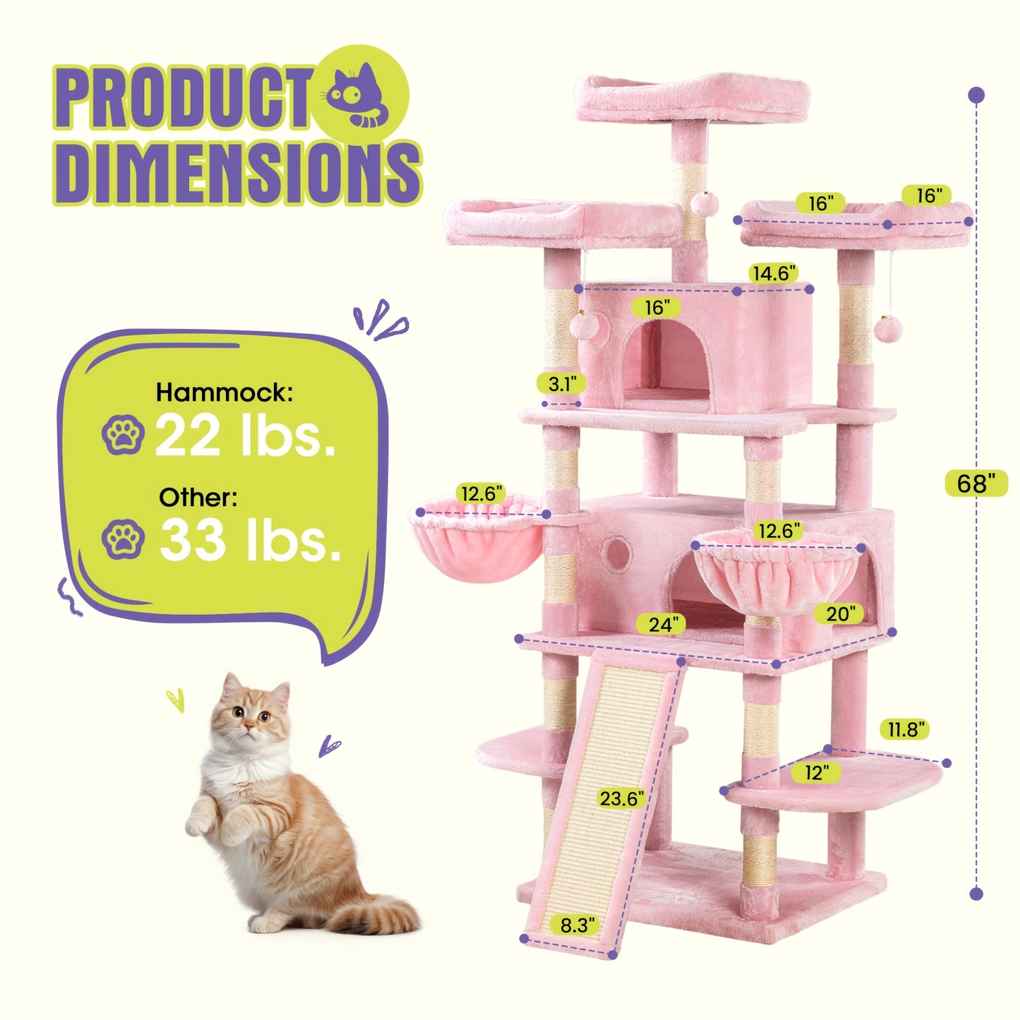 WEWAY Multi-Level Cat Tree Tower with Scratching Posts and Hammock