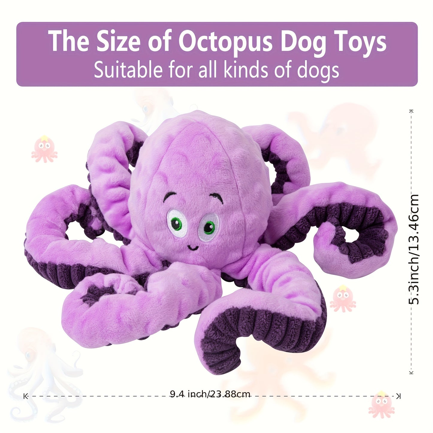 Durable Interactive Squeaky Plush Octopus Dog Toy Chew Resistant