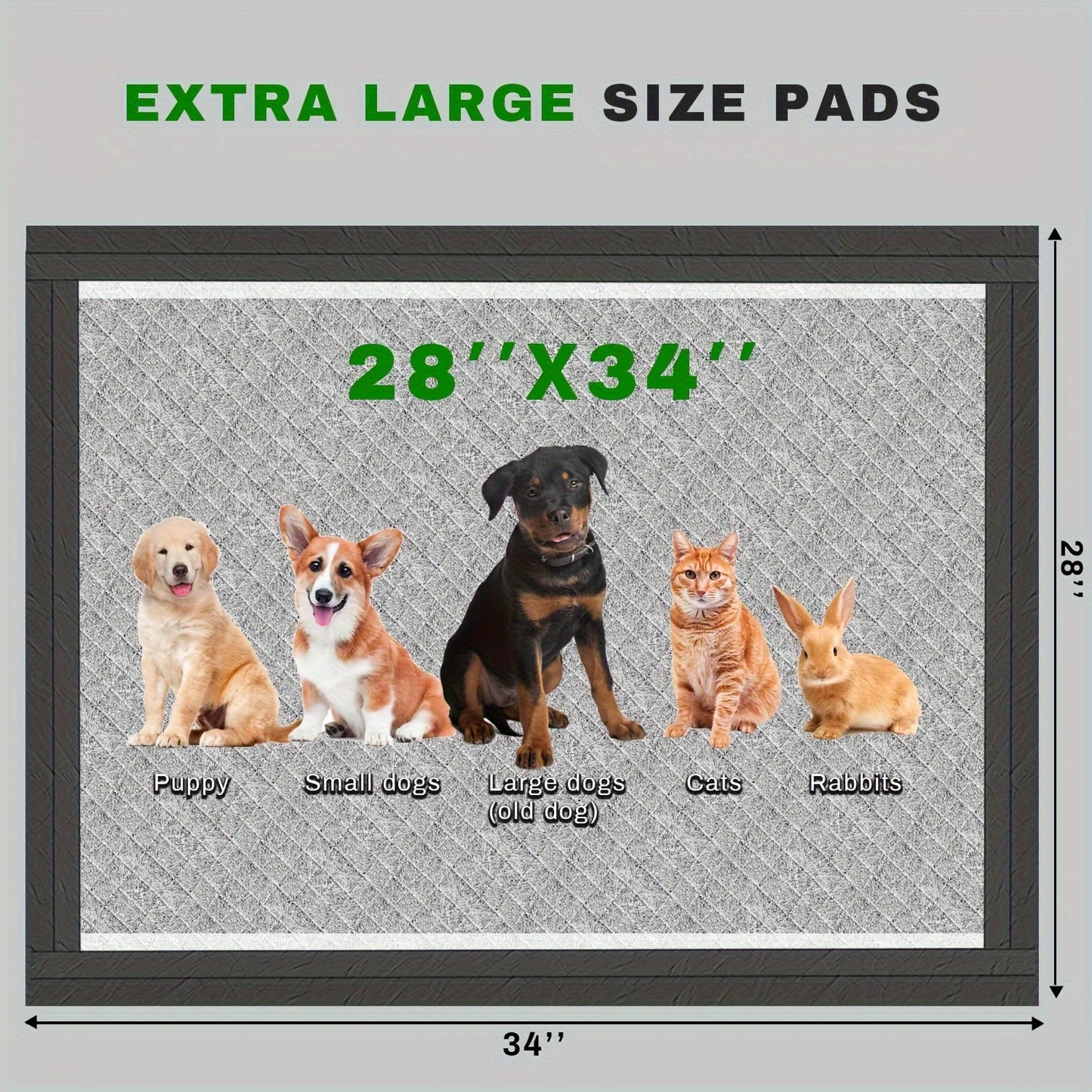Odor-Control Training Pads 28x34 Inches Extra Large Charcoal