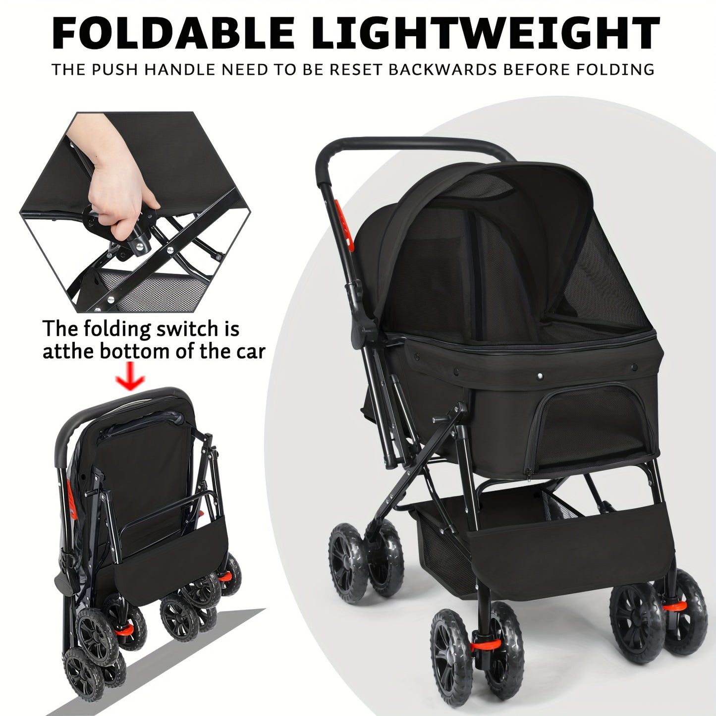Medium-Sized 50 Pound Dog Stroller With 360 Front Wheels