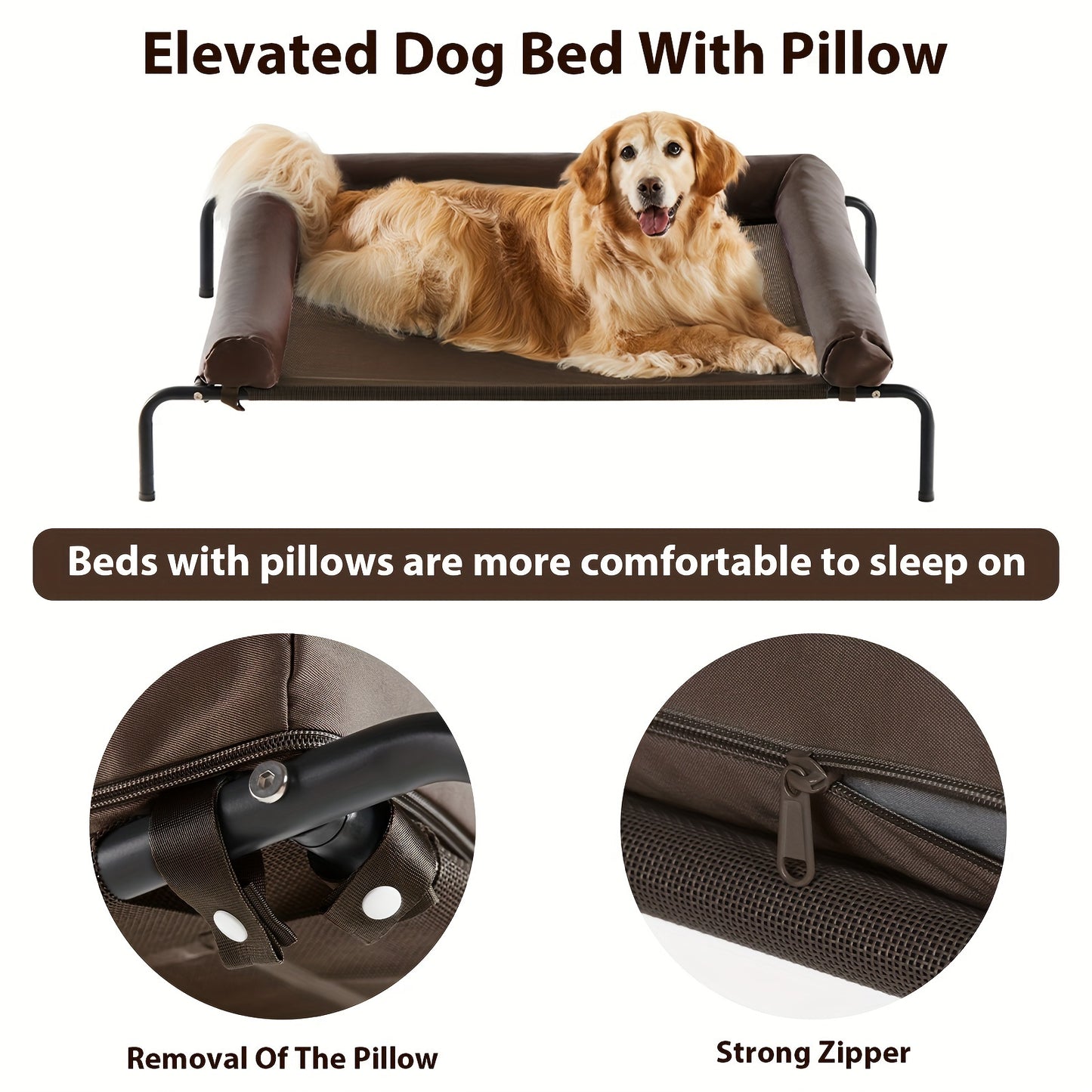 Raised Outdoor Dog Bed for Large Dogs, Waterproof Grey Bed