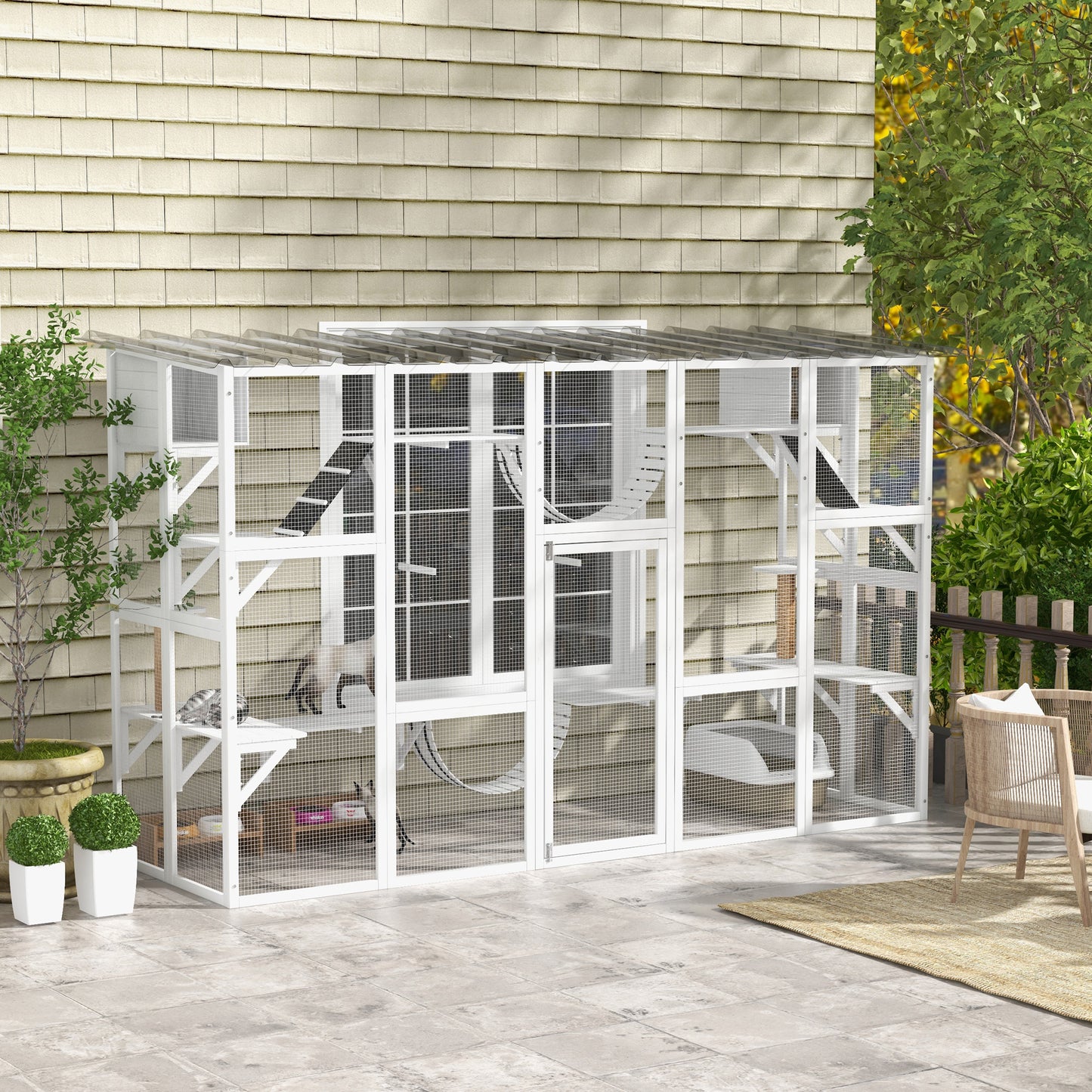 Outdoor Cat Catio Playground with Weather Protection and Shelves