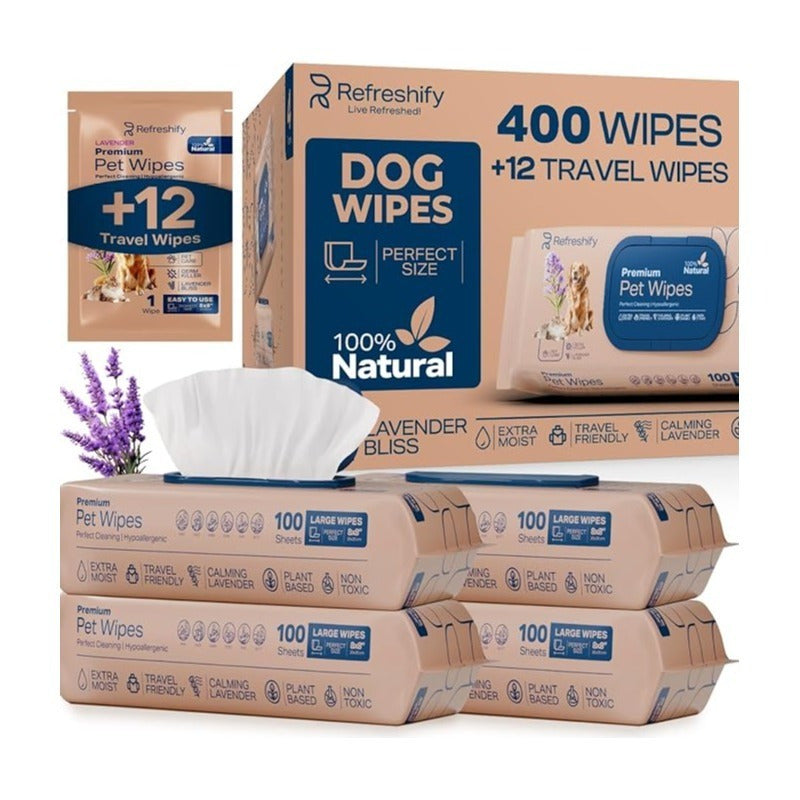 Pet Wipes for Dogs and Cats 400 Pack Lavender Non Toxic