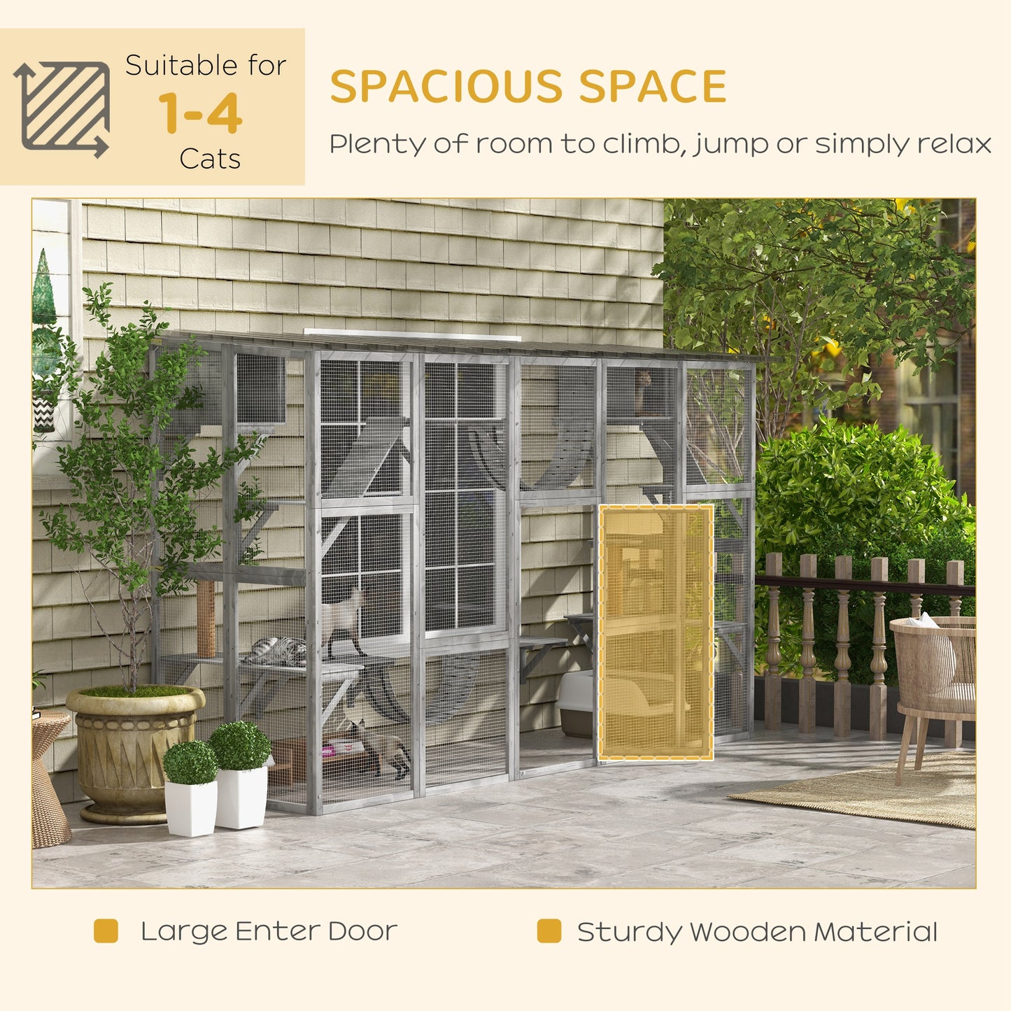 Outdoor Cat Catio Playground with Weather Protection and Shelves