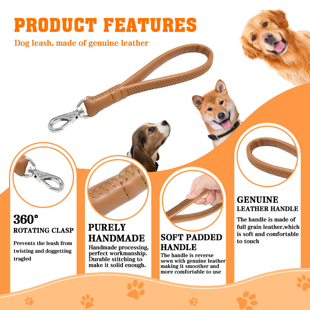Vivicreate Short Leather Dog Leash for Large Medium Dogs
