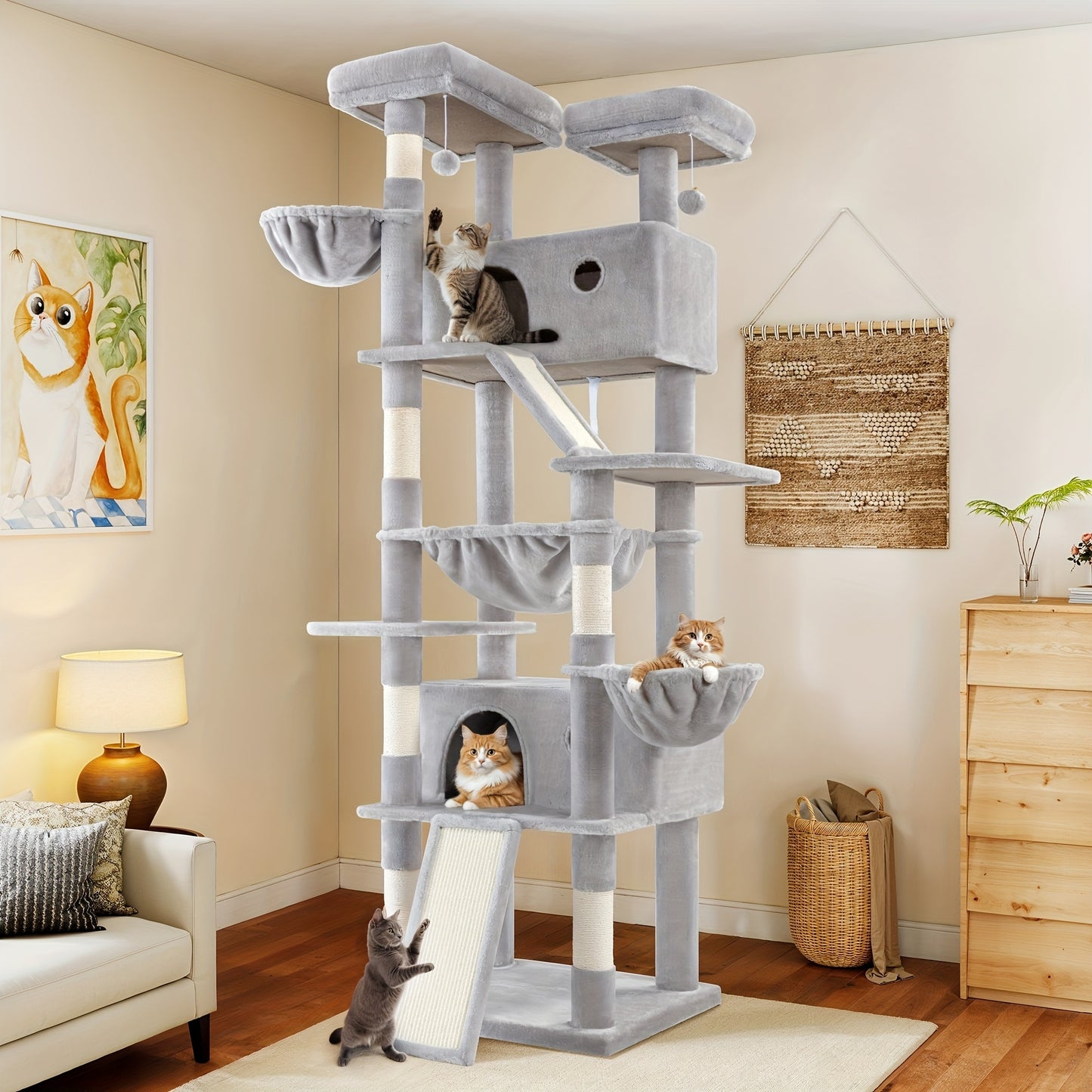 WEWAY Multi-Level Cat Tree Tower with Scratching Posts and Hammock
