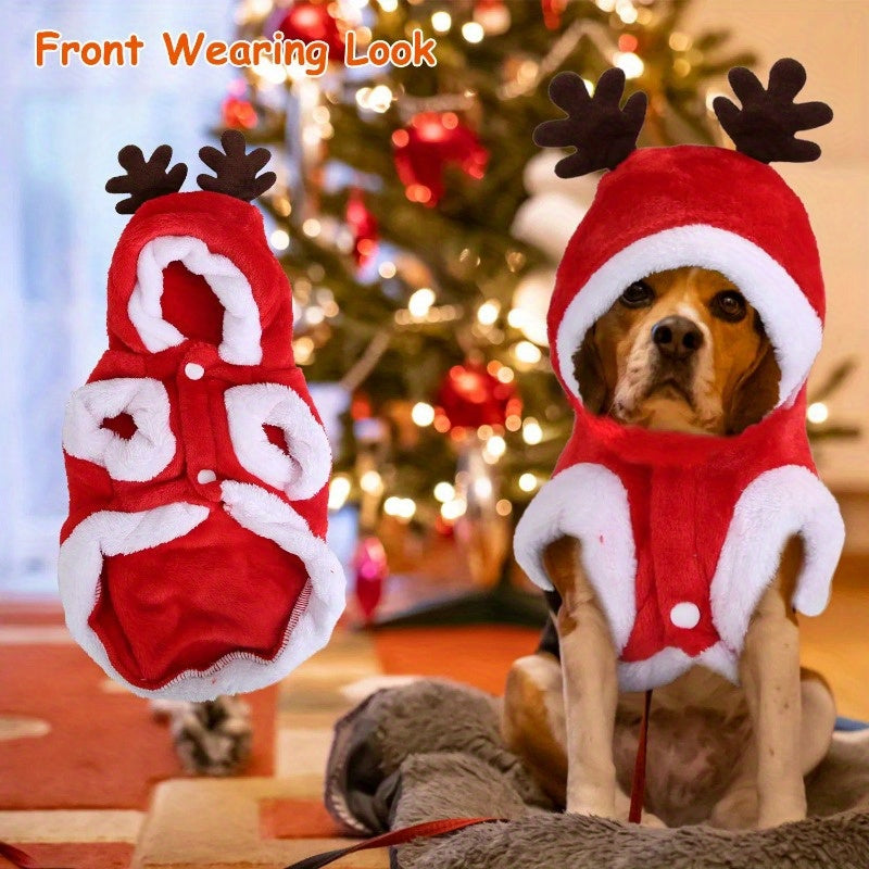 Festive Pet Santa Claus Reindeer Antlers Costume for Holidays
