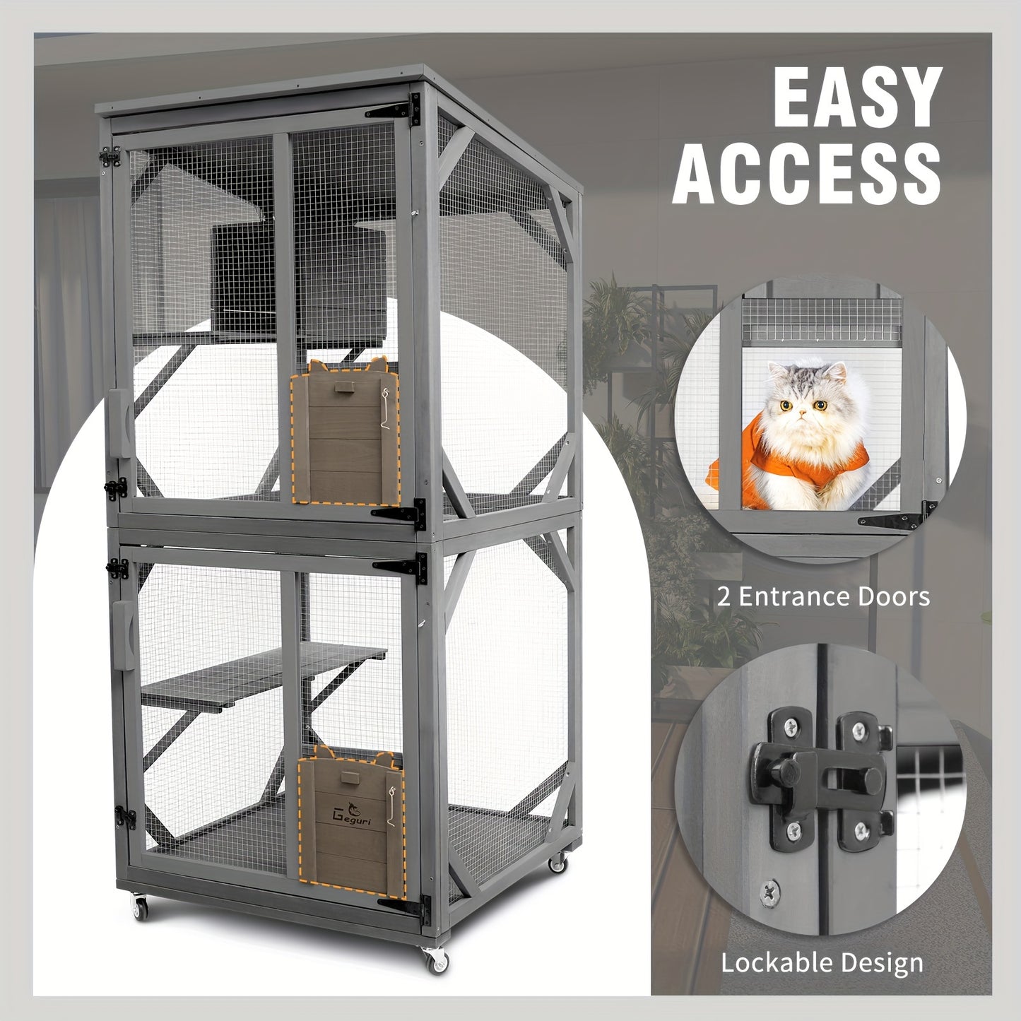 Large Wooden Cat Catio Outdoor Enclosure with Upgraded Resting Box
