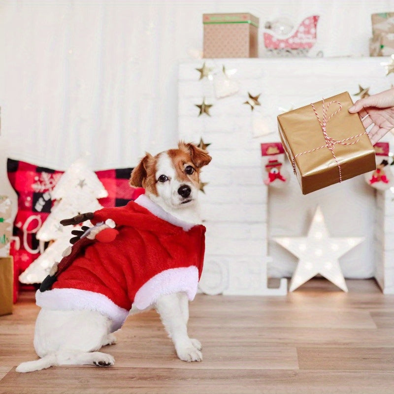 Festive Pet Santa Claus Reindeer Antlers Costume for Holidays