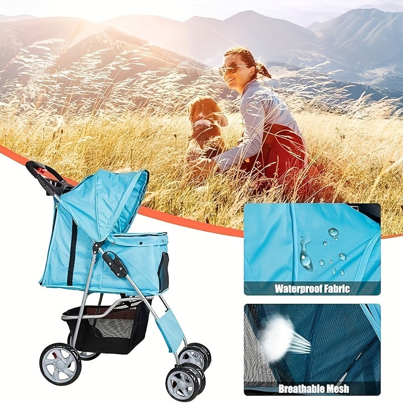 Folding 4-Wheel Double Pet Stroller - Twin Carrier Pushchair